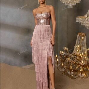 Ariya Pink Strapless Fringe Dress